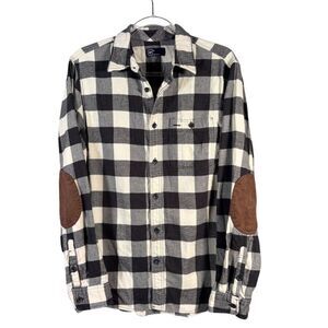 Gap Men's Size M Black & White Plaid Cotton Flannel Shirt Elbow Patches